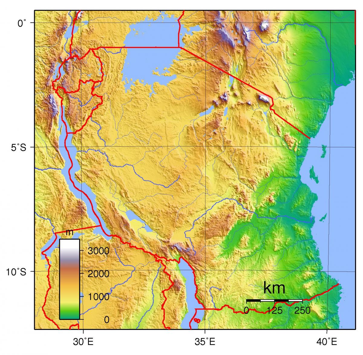 tanzania bản đồ địa hình