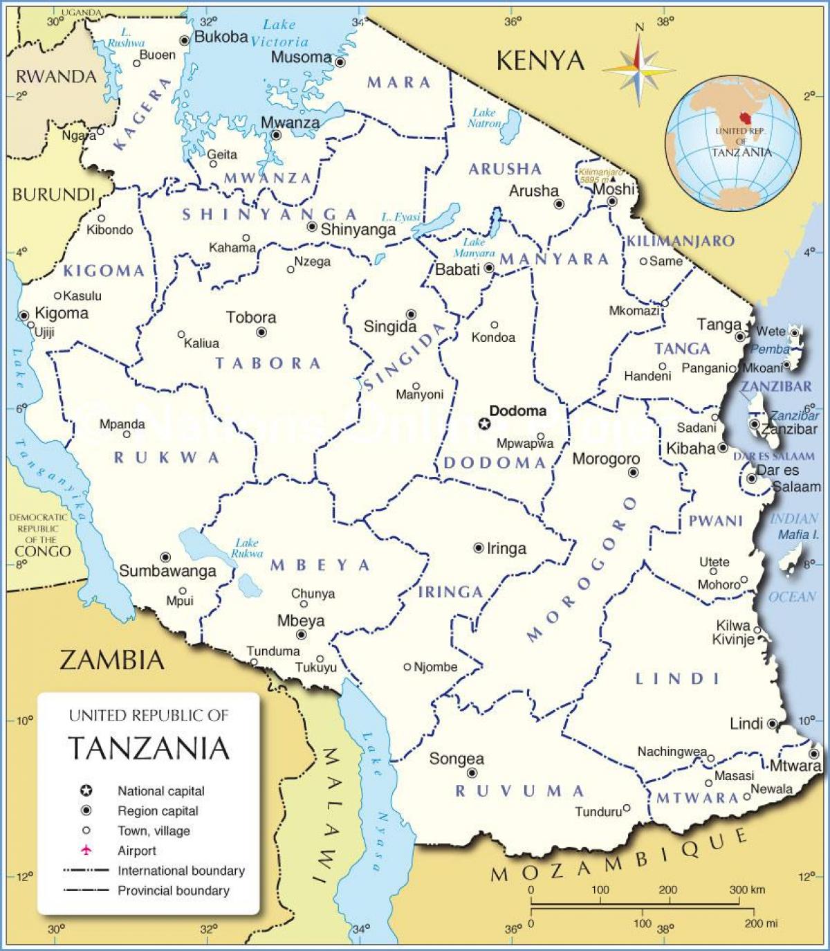 Bản đồ của tanzania với quận