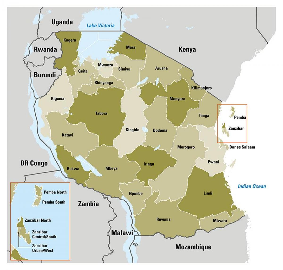 bản đồ của tanzania đang ở khu vực