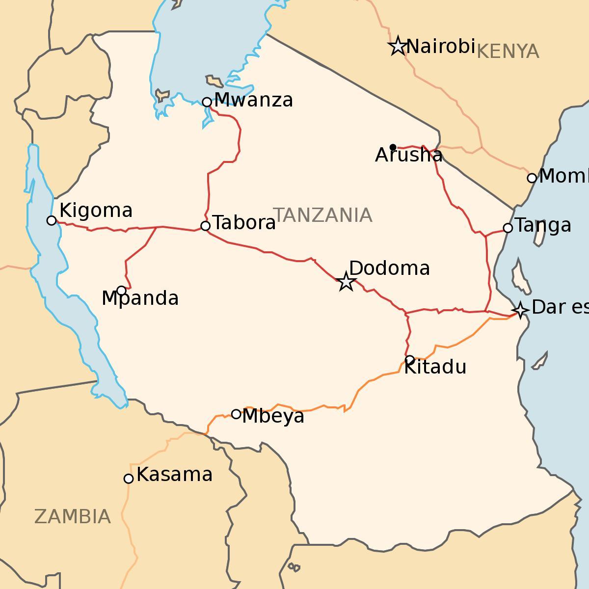 Bản đồ của đường sắt tanzania