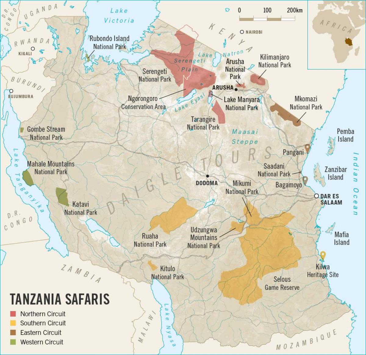 Bản đồ của tanzania safari 