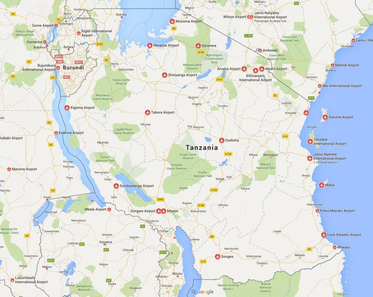 Bản đồ của sân bay tanzania 