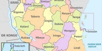 Bản đồ của tanzania đang ở khu vực và huyện