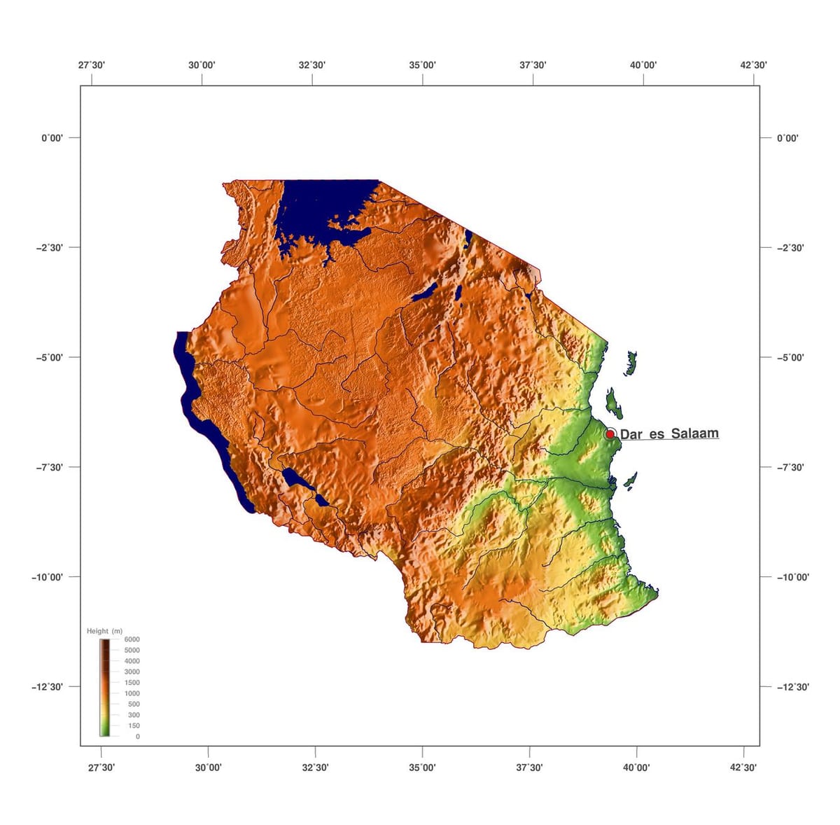 Bản đồ của tanzania độ cao