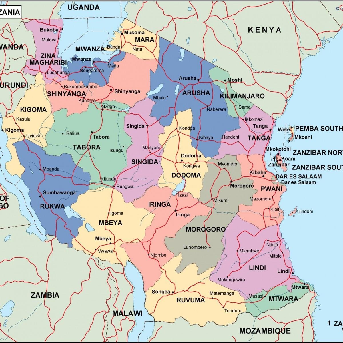 Bản đồ của tanzania chính trị