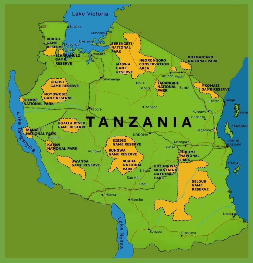 một bản đồ của tanzania