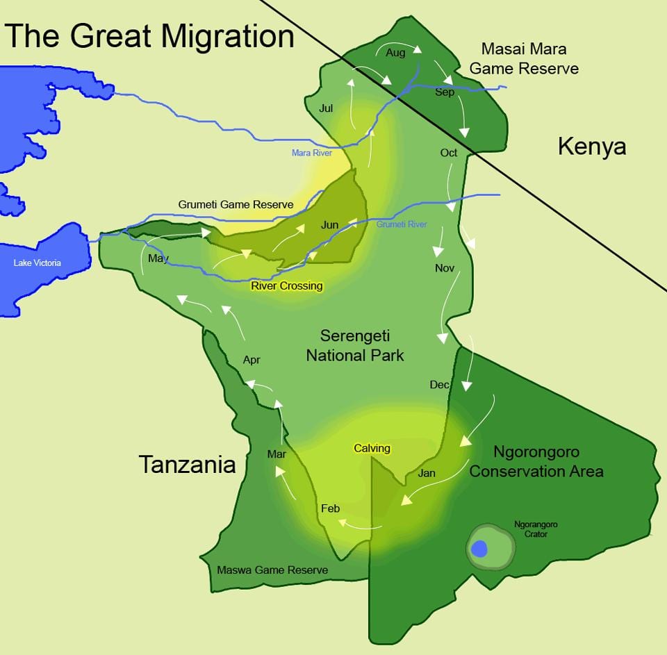 Bản đồ của tanzania di chuyển 
