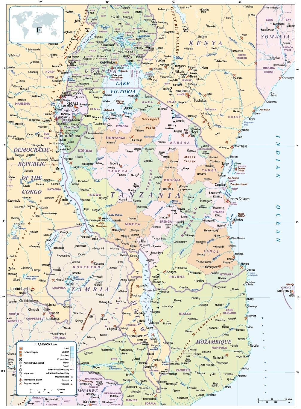 bản đồ của tanzania và nước xung quanh