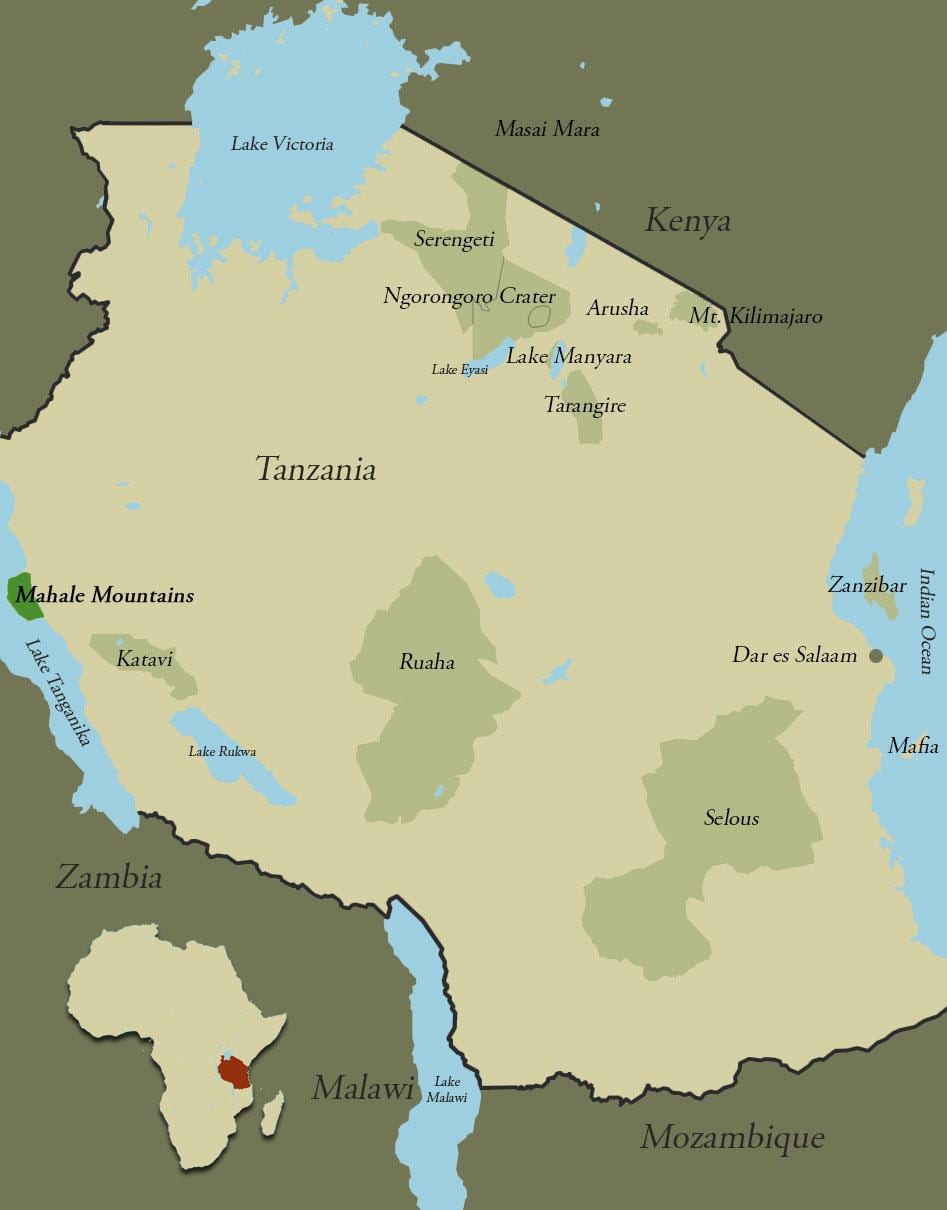 Bản đồ của tanzania núi