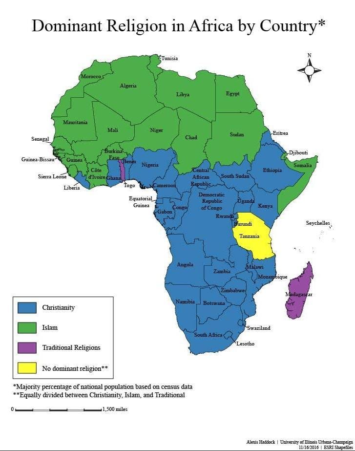 Bản đồ của tanzania tôn giáo
