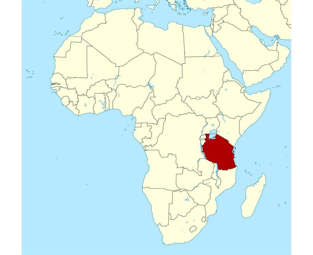 Bản đồ của vị trí của tanzania trên thế giới 