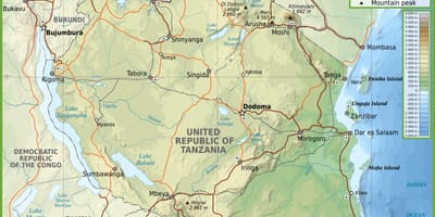 Tanzania bản đồ đường với km