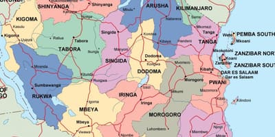Bản đồ của tanzania chính trị